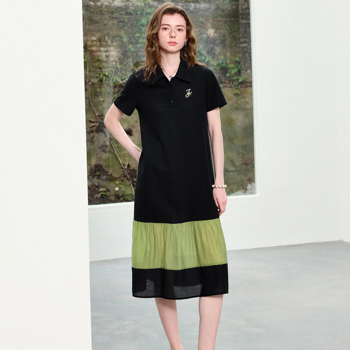 Colorblock Polo Midi Dress