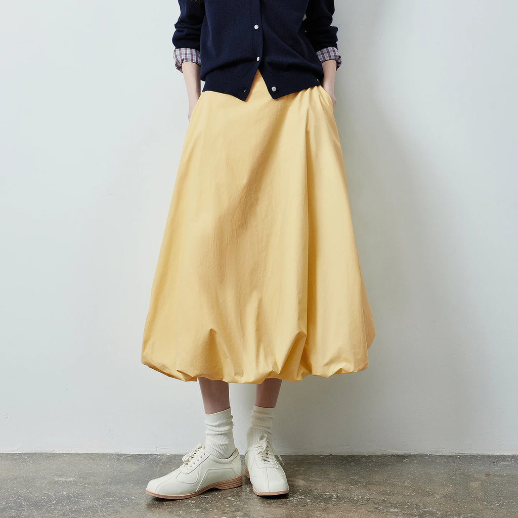 Gathered Bubble-Hem Midi Skirt