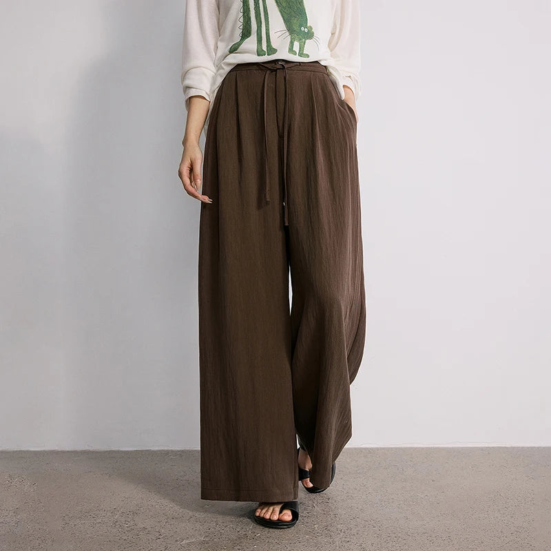 Draped Pleated Wide-Leg Pants