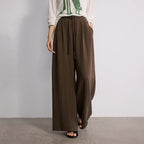 Draped Pleated Wide-Leg Pants