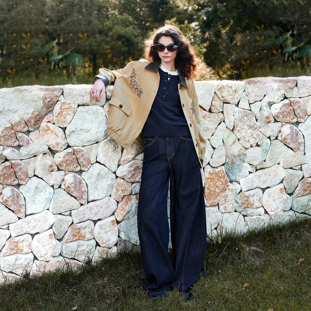 Floral-Motif Collared Jacket