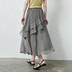 Gingham Tiered-Ruffle Midi Skirt