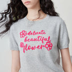 Floral Slogan Knit Top
