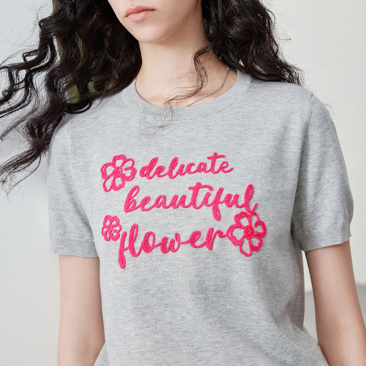 Floral Slogan Knit Top