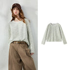 Textured Crewneck Long-Sleeve Knit Top