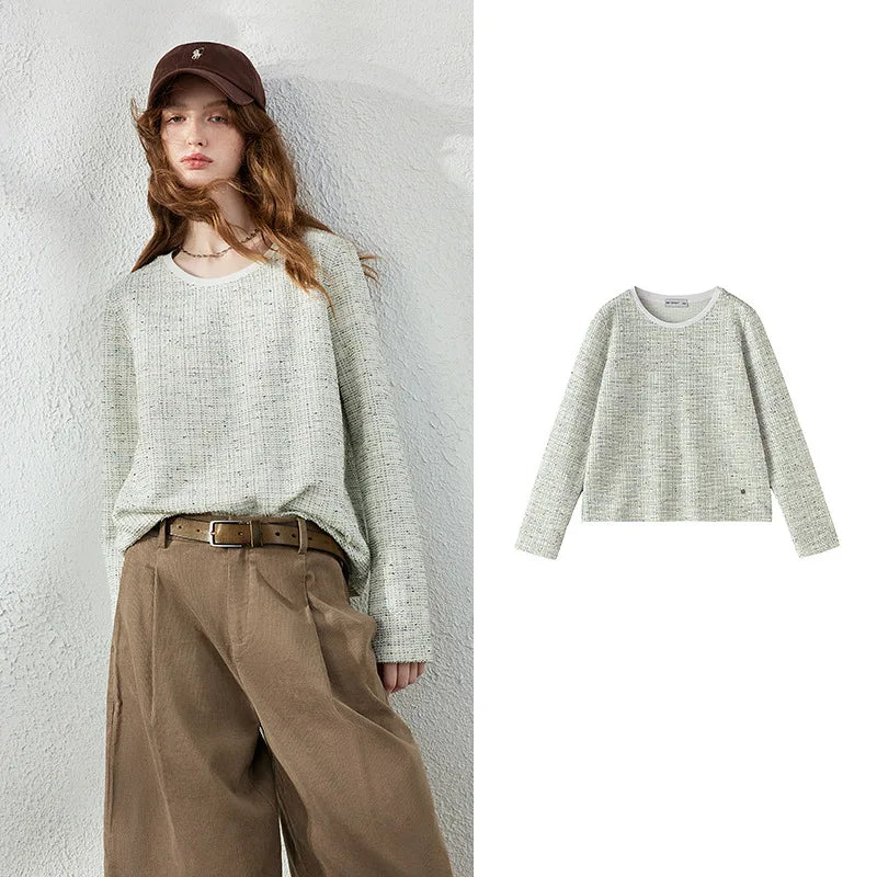 Textured Crewneck Long-Sleeve Knit Top