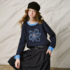 Floral Contrast-Trim Sweater