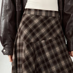 Asymmetric Plaid Midi Skirt