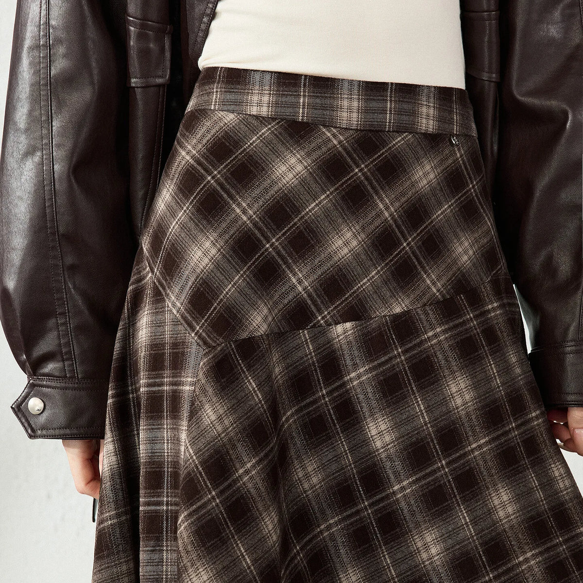 Asymmetric Plaid Midi Skirt