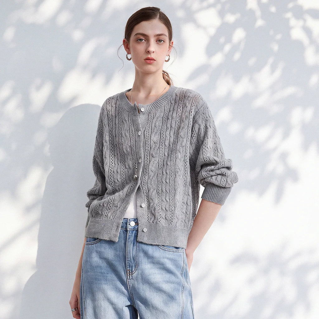 Cropped Cable-Knit Cardigan
