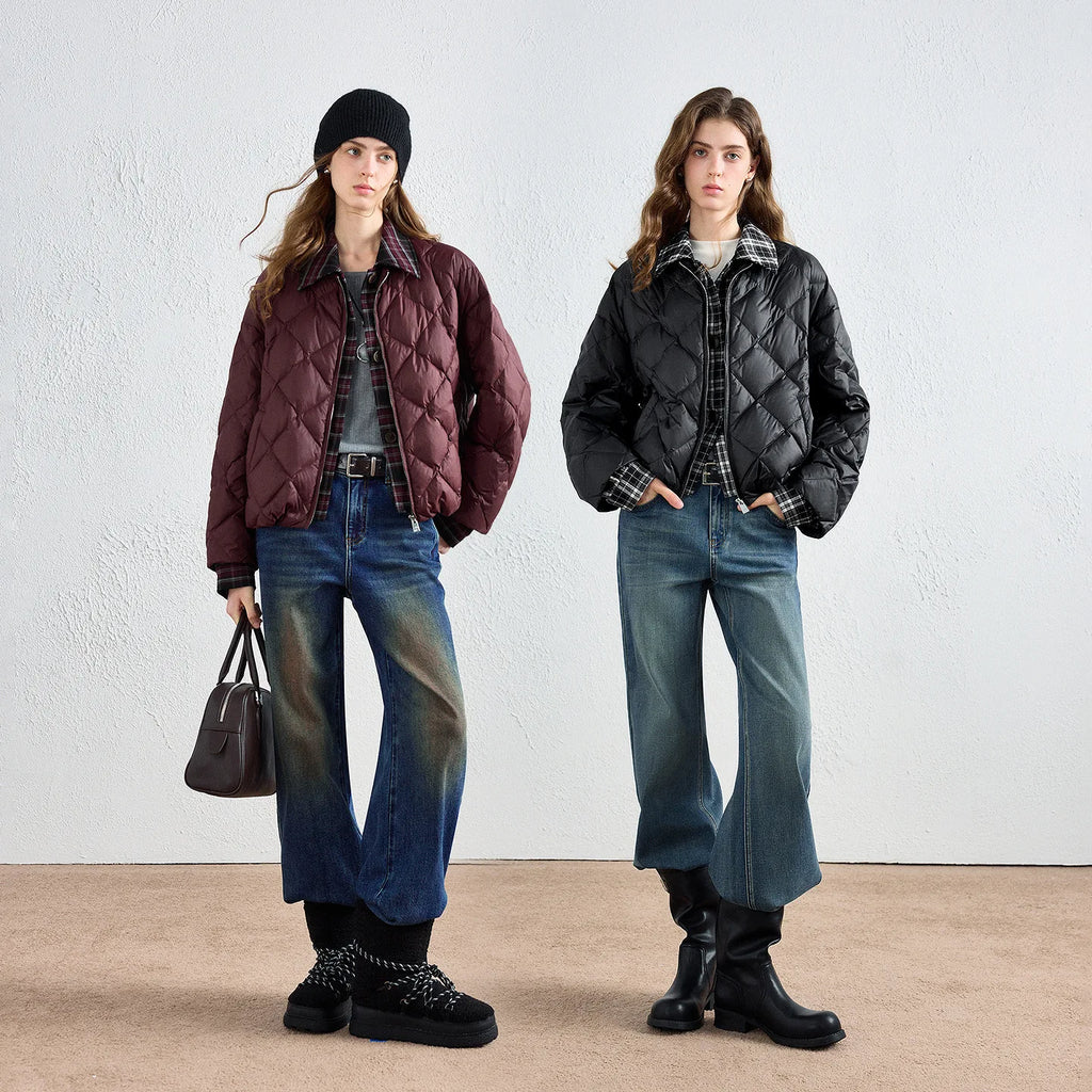 Diamond-Quilted Collared Jacket