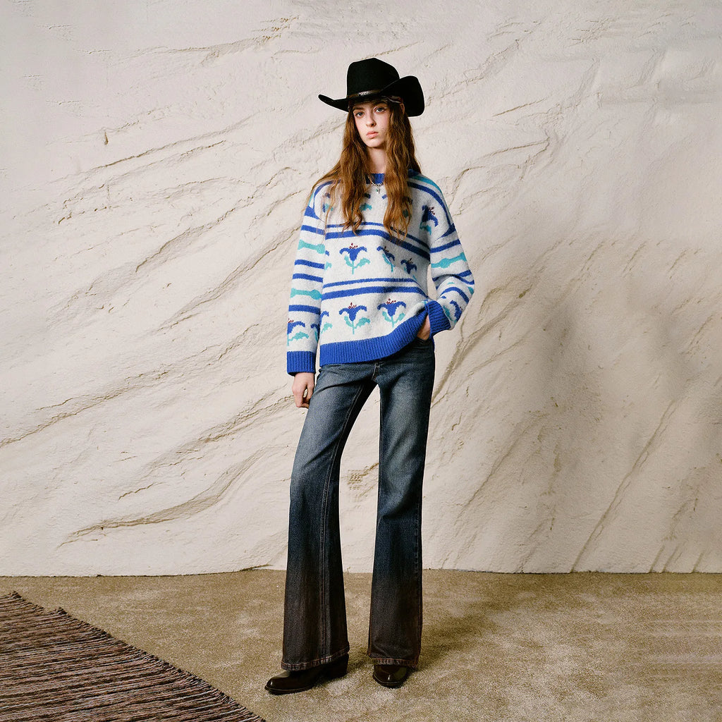 Floral Striped Knit Sweater