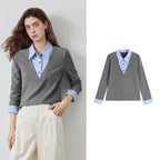 Layered-Look V-Neck Knit Top