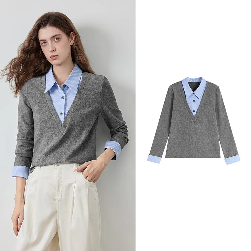 Layered-Look V-Neck Knit Top