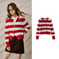 Striped Crewneck Knit Cardigan