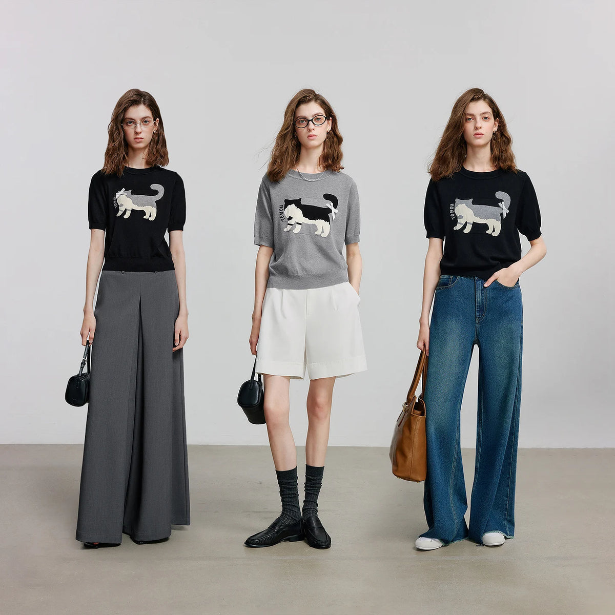 Cat-Motif Knit Tee