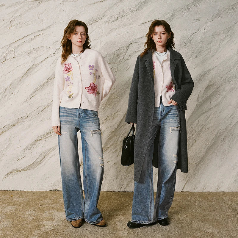 Floral-Motif Knit Cardigan