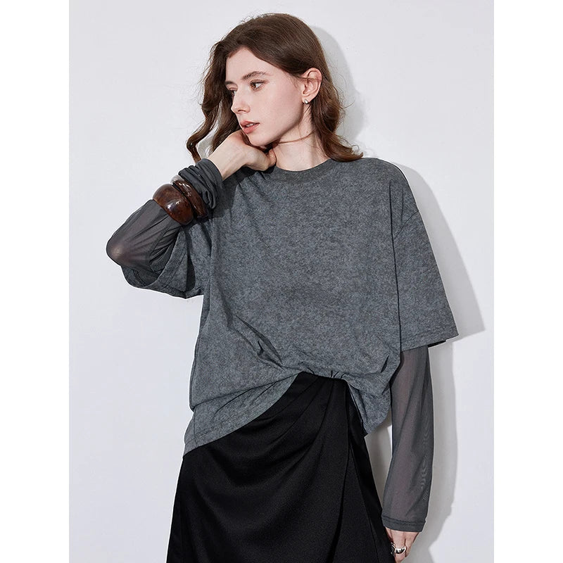 Layered-Look Crewneck Long-Sleeve Top