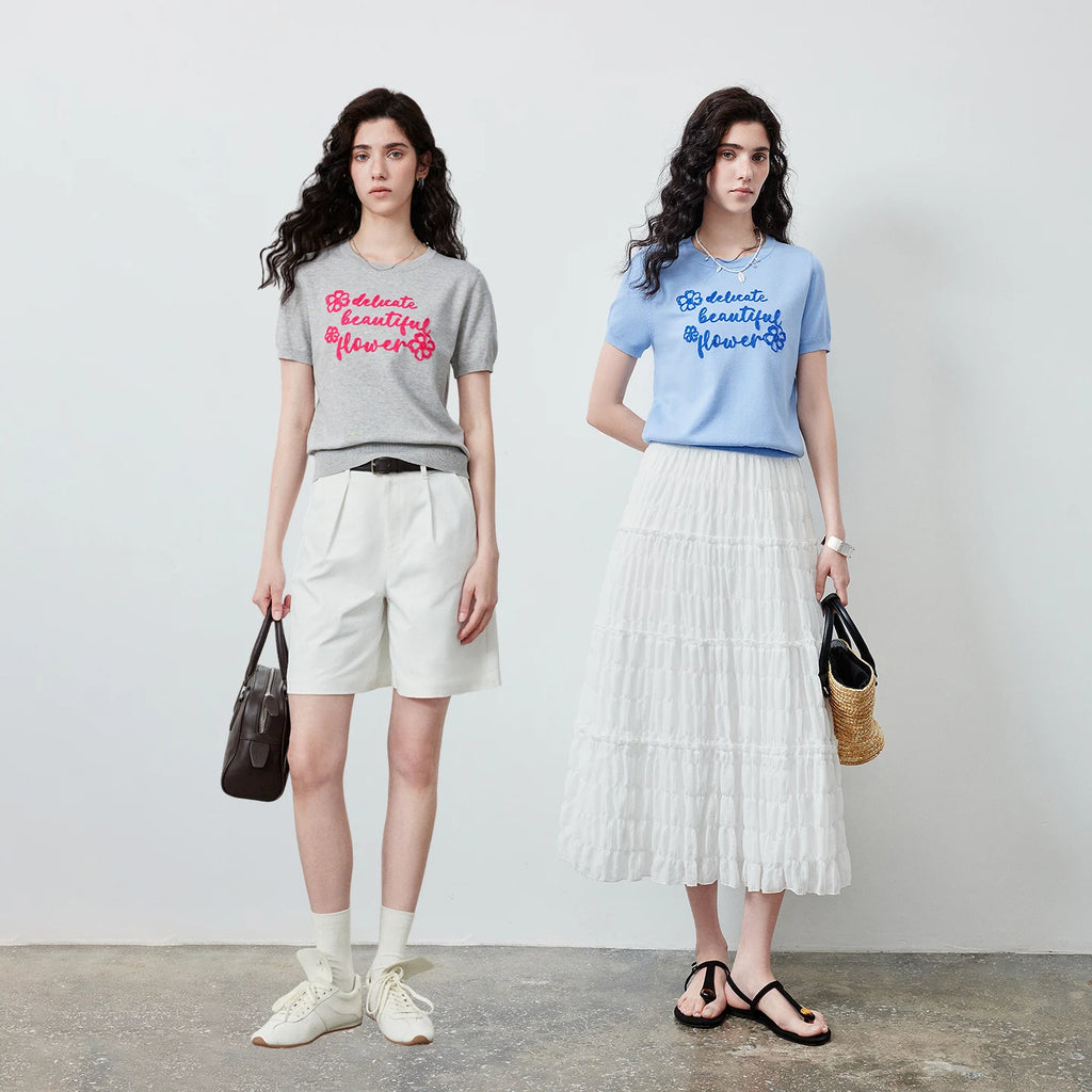 Floral Slogan Knit Top