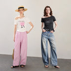Asymmetric-Neck Graphic Tee