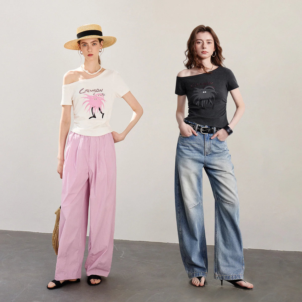 Asymmetric-Neck Graphic Tee