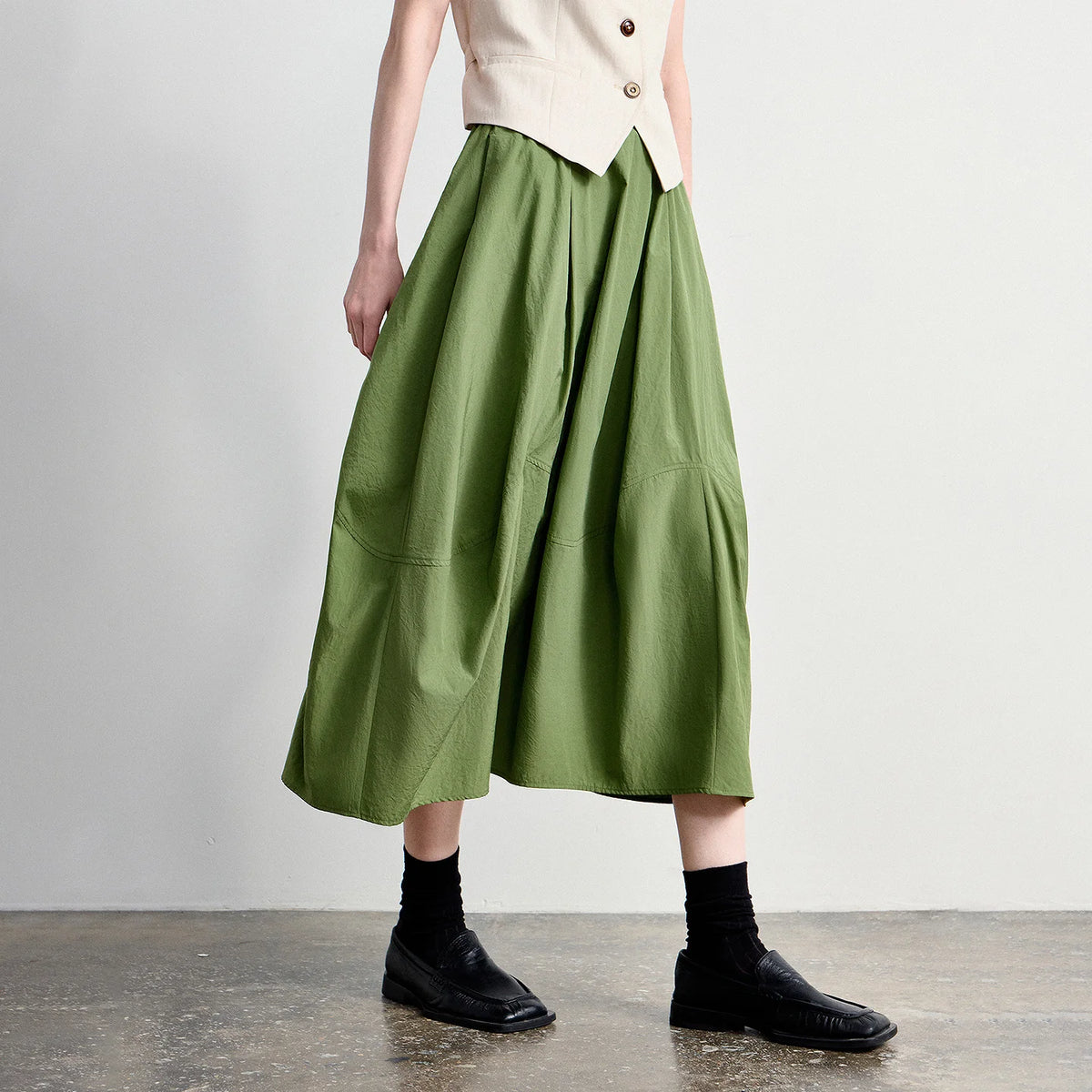 Gathered Balloon Midi Skirt