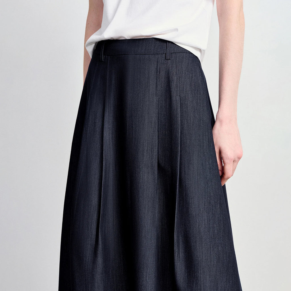 Pleated A-Line Midi Skirt