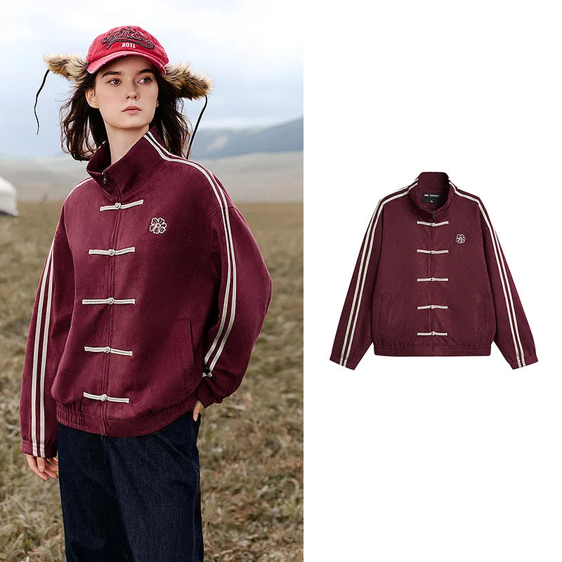 Contrast-Stripe Toggle-Front Jacket