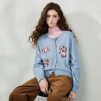 Playful-Motif Crewneck Cardigan