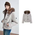 Shaggy-Trim Hooded Toggle Jacket