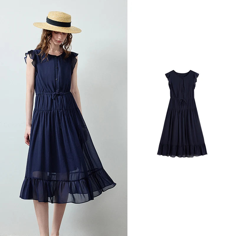 Ruffle-Sleeve Tiered Midi Dress