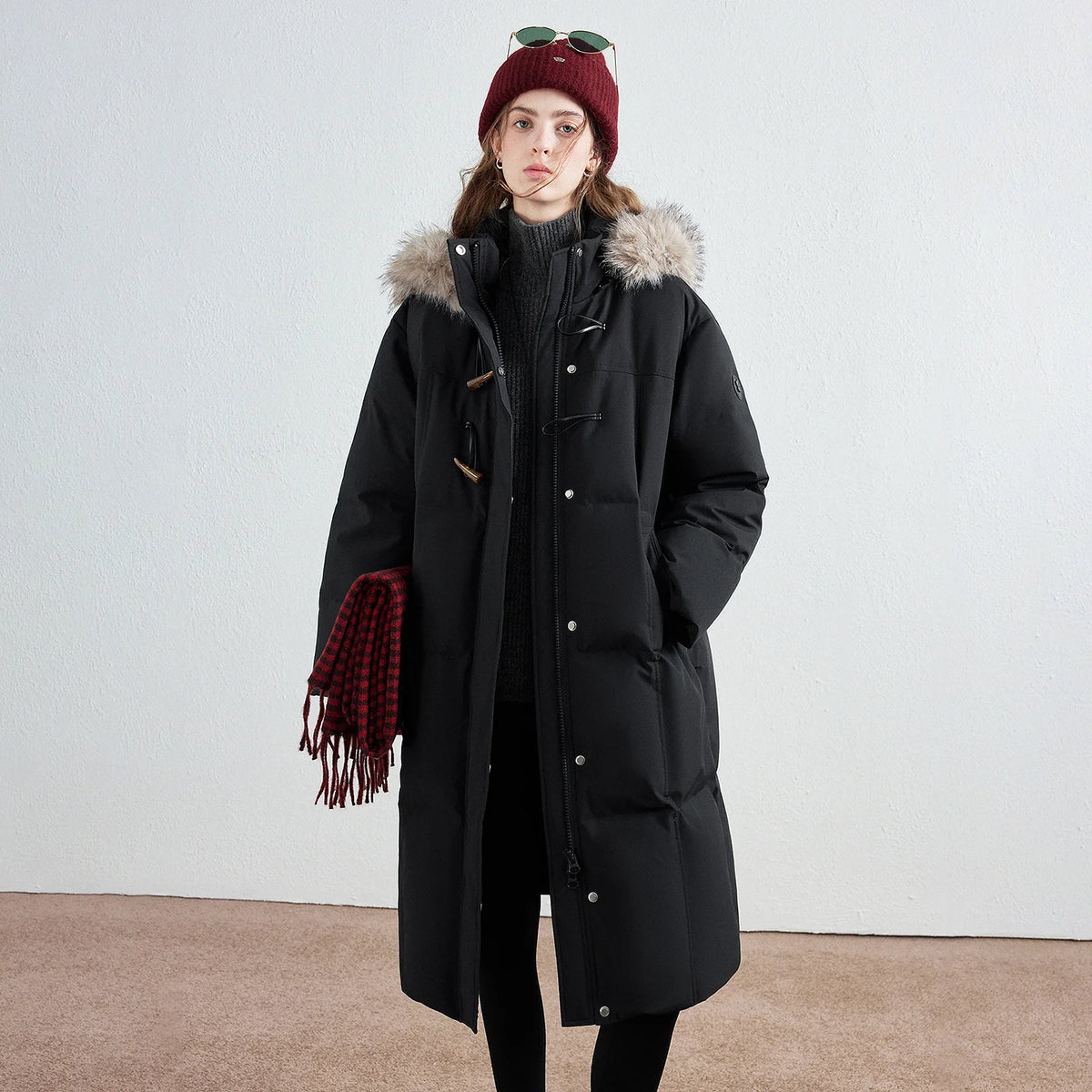 Shaggy-Trim Long Puffer Coat