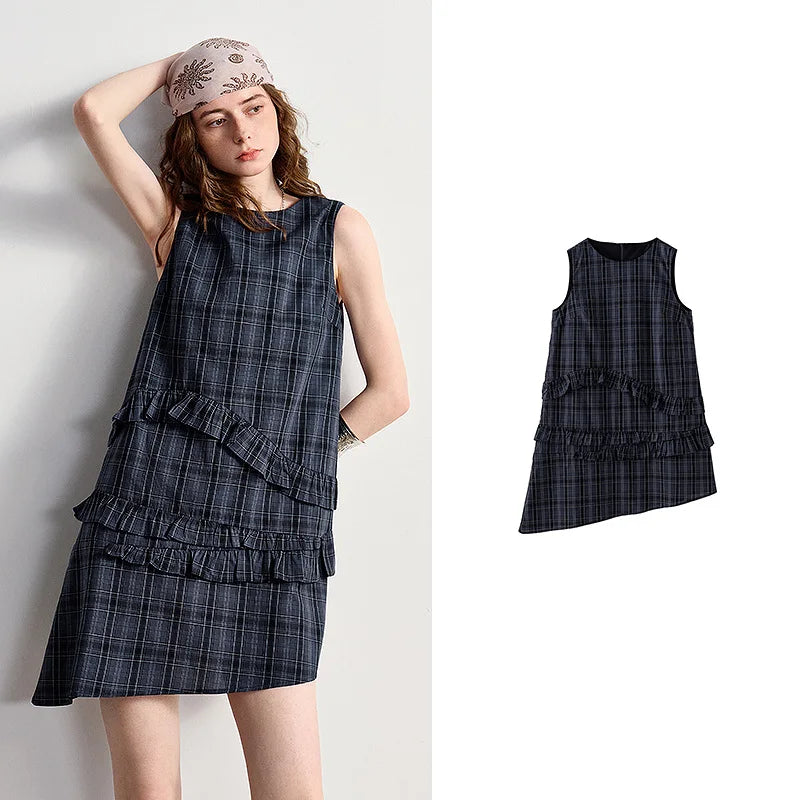Plaid Ruffle-Hem Mini Dress