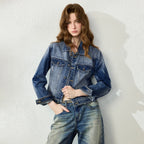 Cropped Button-Front Denim Jacket