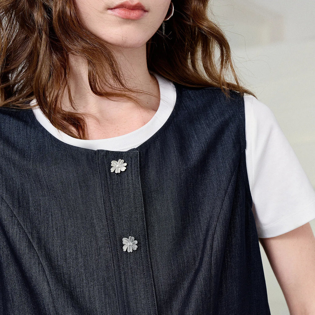 Button-Front Sleeveless Vest