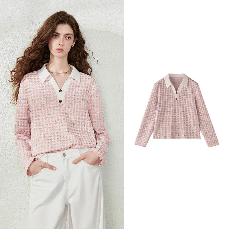 Textured Long-Sleeve Polo Top
