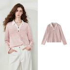 Textured Long-Sleeve Polo Top