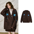 Horse-Motif V-Neck Knit Cardigan