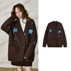 Horse-Motif V-Neck Knit Cardigan