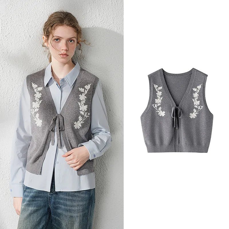 Floral Tie-Front Knit Vest