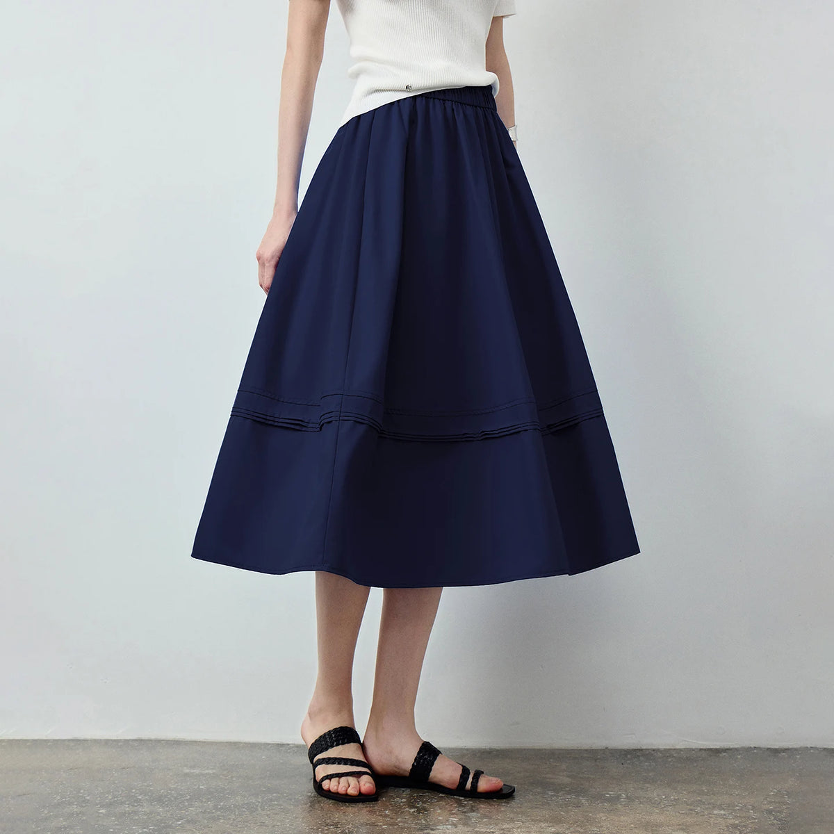 Tuck-Detail Midi Skirt