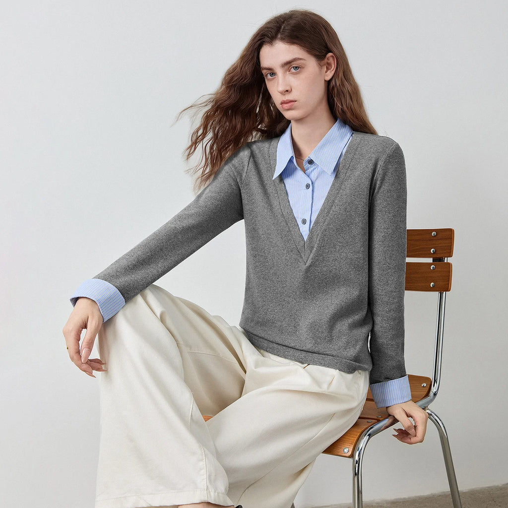 Layered-Look V-Neck Knit Top