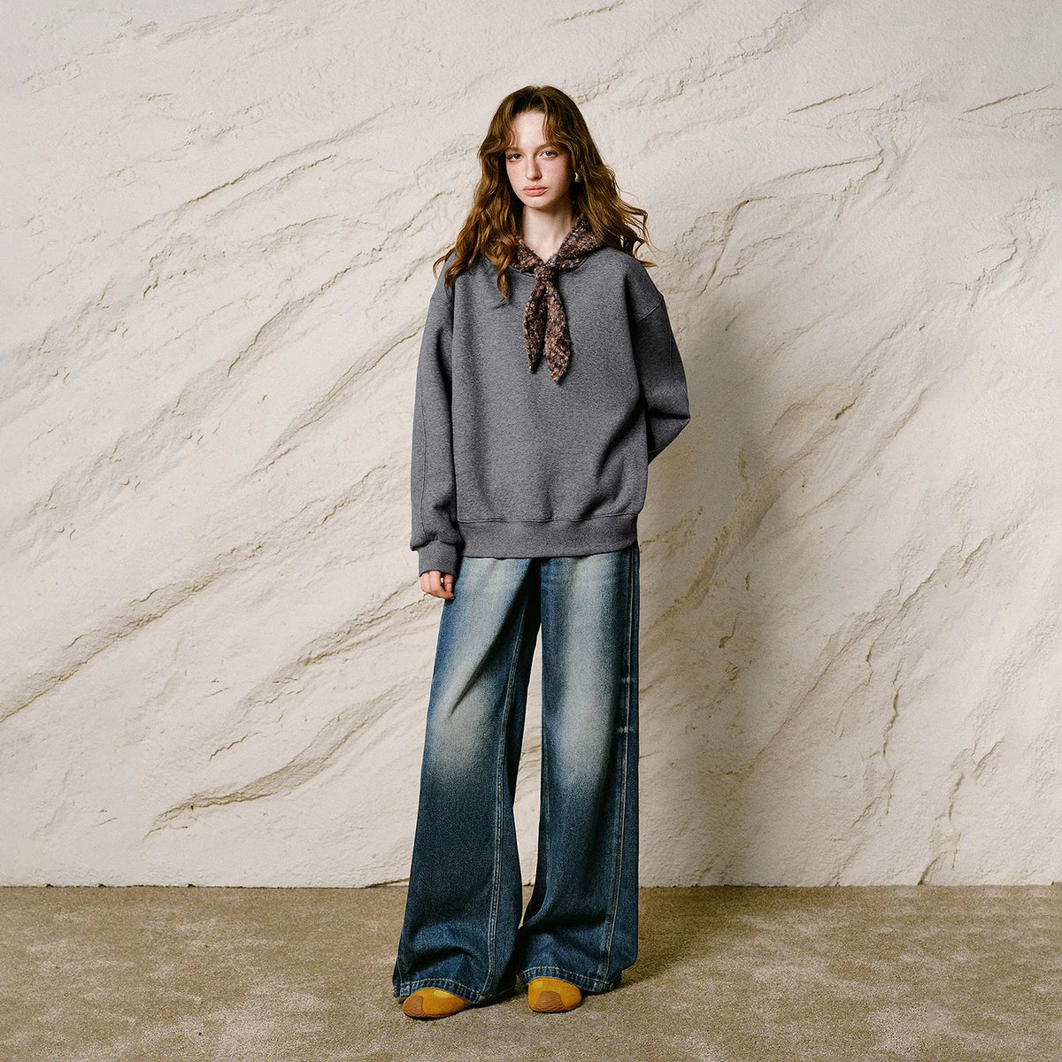 Layered-Look Tie-Hood Sweatshirt