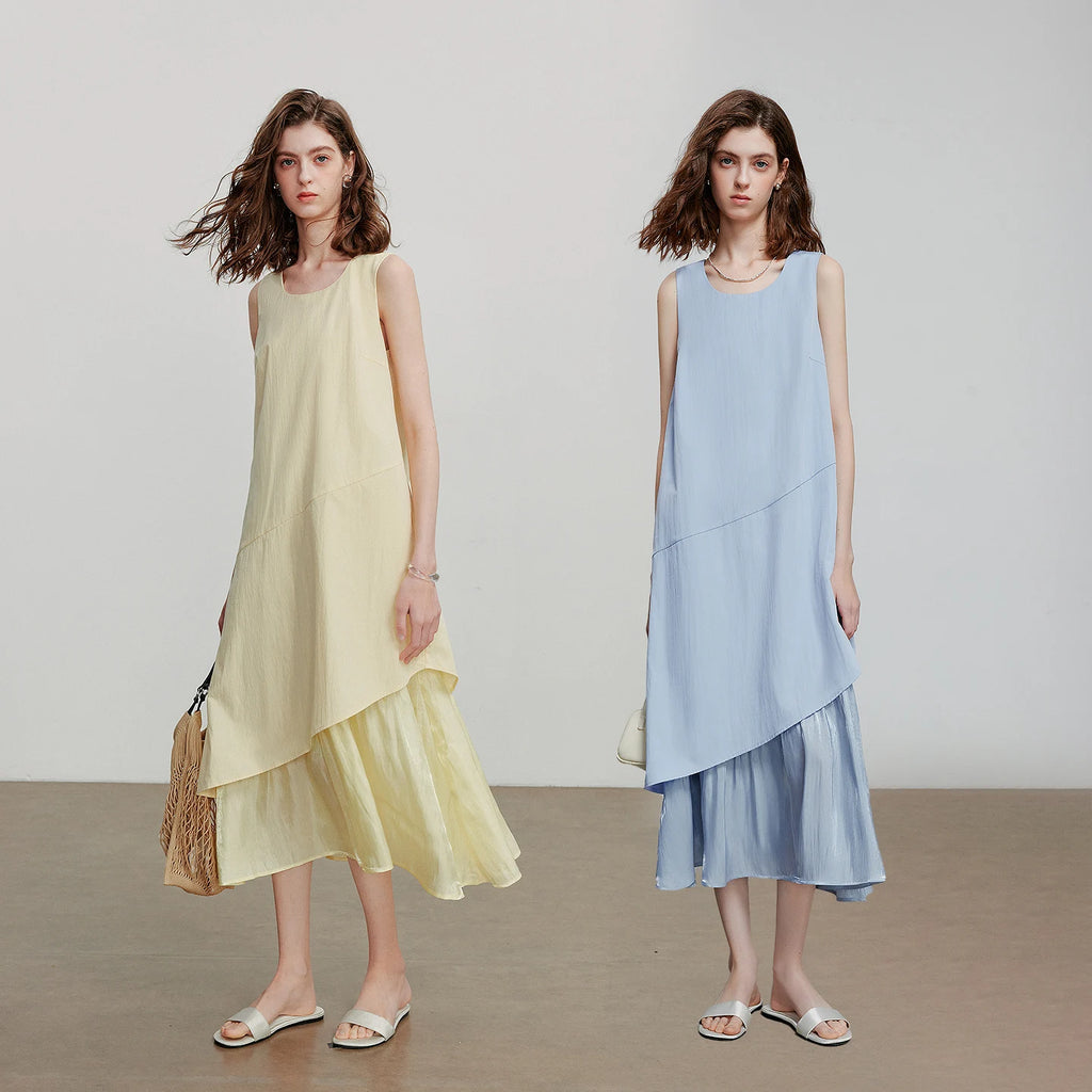 Layered-Look Ruffle-Hem Midi Dress