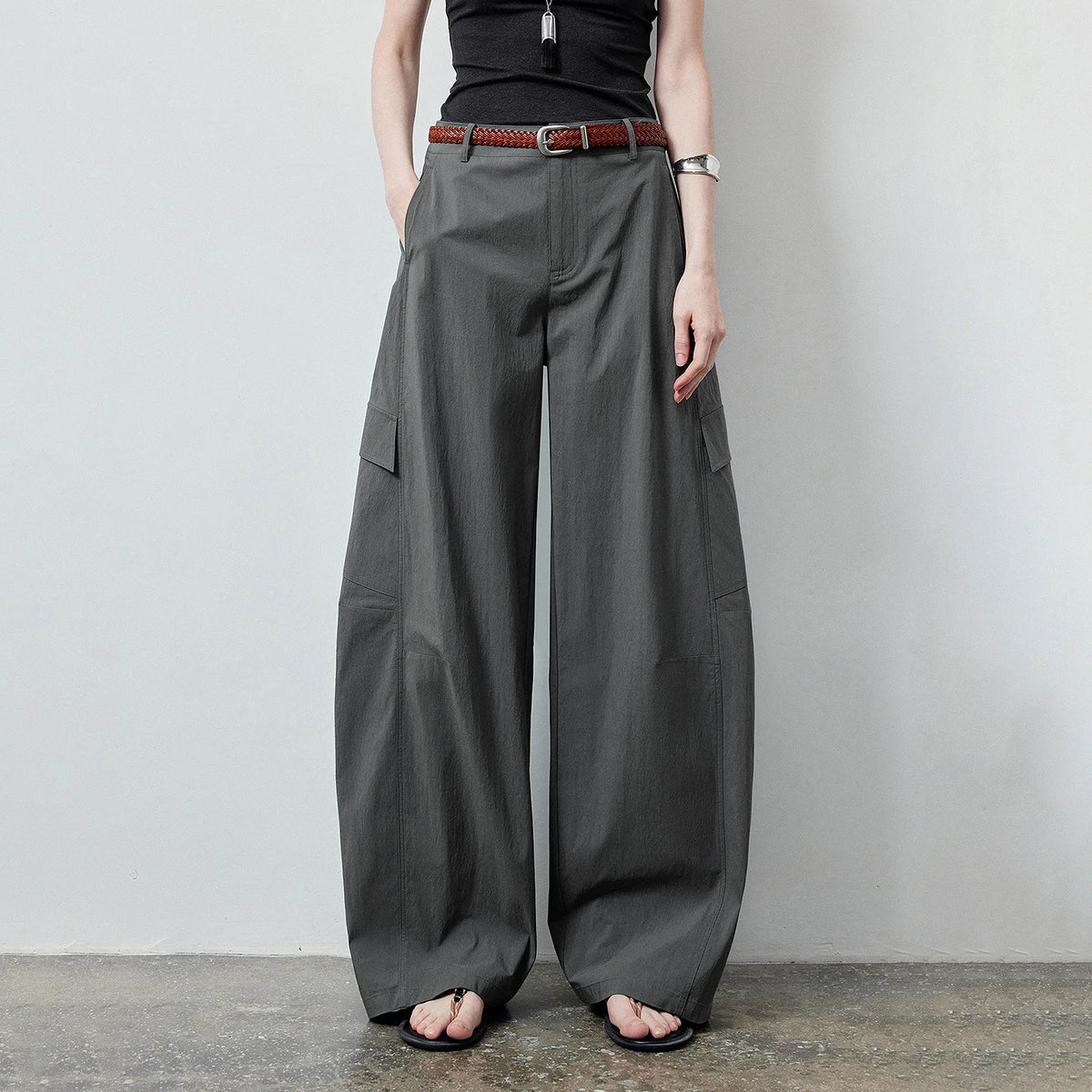 Cargo-Pocket Curved-Leg Pants