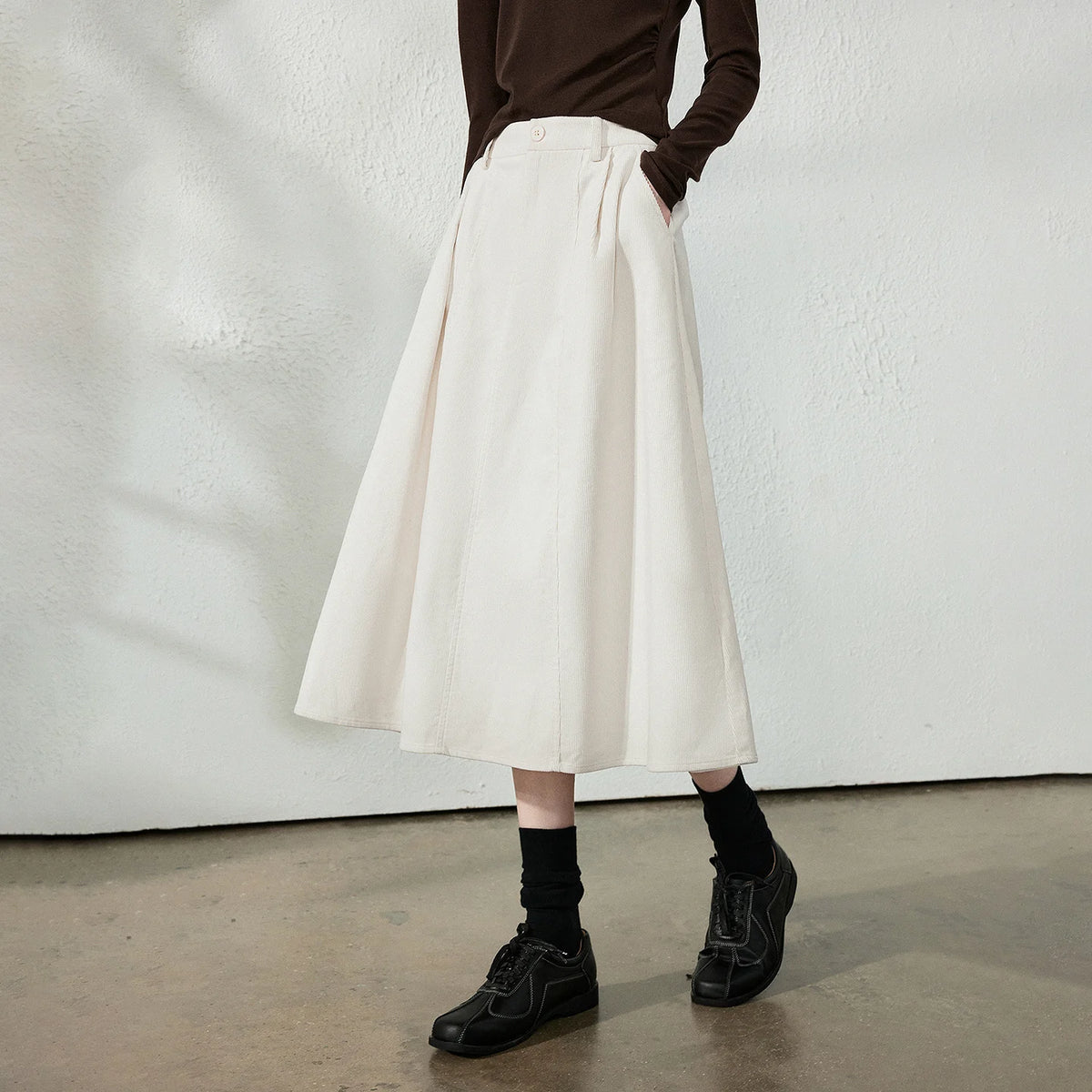 Paneled A-Line Midi Skirt