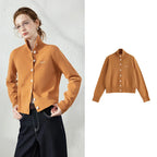 Stand-Collar Button Cardigan