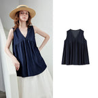 V-Neck Gathered Sleeveless Blouse