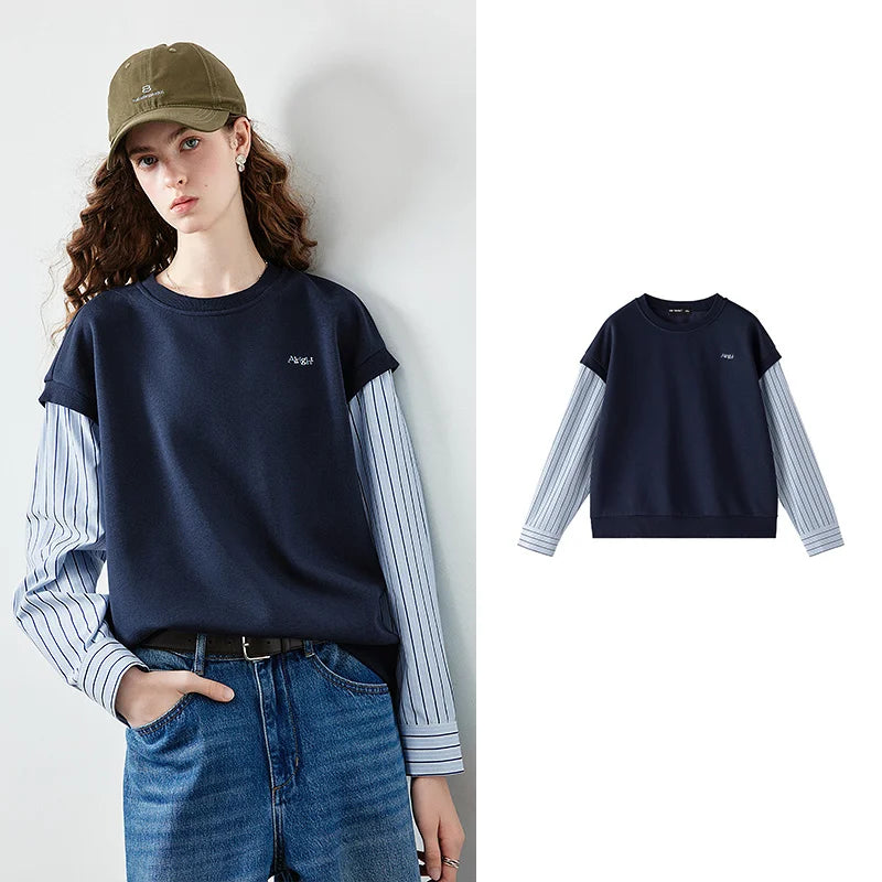 Layered-Look Striped-Sleeve Sweatshirt