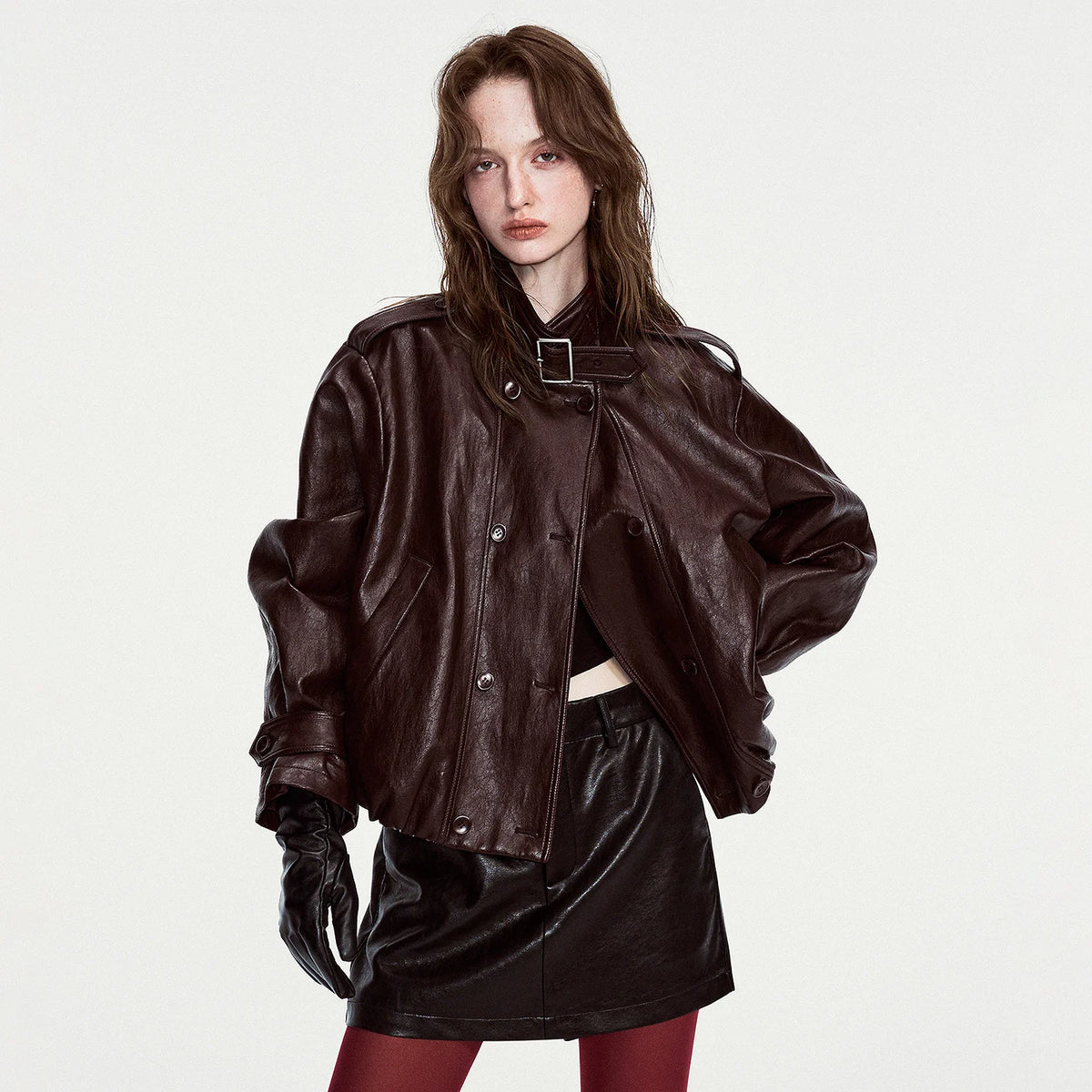 Buckle-Collar Glossy Jacket
